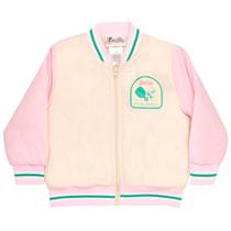 Blusão Barbie Girls Racing Bomber Ivory/Rosa Claro Tamanho 2T