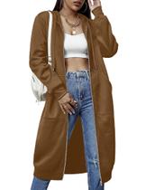 Blusão com capuz ELESOL para mulher, casual, quente e leve, café Blusão com capuz ELESOL para mulher, casual, quente e leve, café