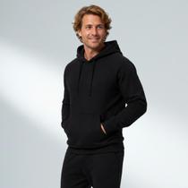 Blusão Com Capuz Masculino Slim Básico - MESCLA PRETO GG Blusão Com Capuz Masculino Slim Básico - MESCLA PRETO GG