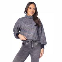 Blusão Cropped Feminino Rovitex Gola Alta Colorido Preto