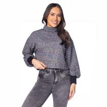 Blusão Cropped Feminino Rovitex Gola Alta Colorido Preto Blusão Cropped Feminino Rovitex Gola Alta Colorido Preto