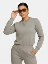 Blusão de Moletom Feminino Clássico Gola Careca Cinza inverno Gola Redonda - Casacos femininos Blusão de Moletom Feminino Clássico Gola Careca Cinza inverno Gola Redonda - Casacos femininos