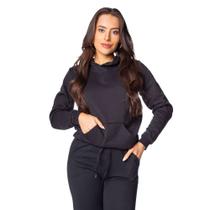 Blusão de Moletom Feminino Desayner com Capuz Preto