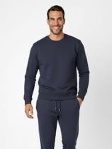 Blusão de Moletom Masculino Clássico Gola Careca Azul Marinho inverno Gola Redonda - Casacos de inverno