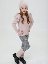 Blusão Em Tricot Infantil Menina Manga Bufante Rosa Claro - Twiky