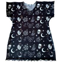 Blusão em Tule Transparente Gótica Caveiras, Gatos, Pentagramas sem forro