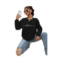 Blusão Feminino Casual Com Estampa De Coração, Manga Longa, Gola Redonda, Design Geométrico, Lavável