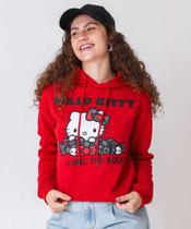 Blusão Feminino Cropped Moletom Hello Kitty Vermelho-52885 Blusão Feminino Cropped Moletom Hello Kitty Vermelho-52885