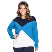 Blusão feminino de moletom tricolor rovitex plus size