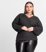 Blusão Feminino Plus Size Canelado Secret Glam Preto