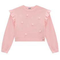 Blusão Infantil Menina Tricô Boxy Dots Pom Pom Rosa Kukiê