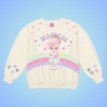 Blusão Menina em Moletom Peluciado e Manga em Tule - Cinti