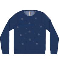 Blusão Moletom Com Strass Lunender Azul Marinho