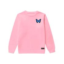 Blusão Moletom Infantil Borboleta Personalizado sem Capuz gola Redonda