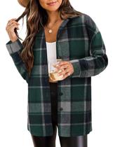 Blusão Shacket, camisa feminina casual de flanela verde, ZOLUCKY