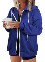 Blusão Shacket Eytino feminino plus size de manga comprida azul 1X