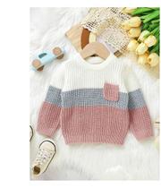 Blusão Suéter Infantil Menino Tricô Off White/Cinza/Rosa