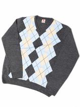 Blusão Suéter Lã Masculino Jacquard Tricô Manga Longa Frio Tamanho:MCor:Azul Claro