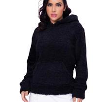 Blusão Teddy Feminino, Canguru Com Capuz E Bolsos Frontais