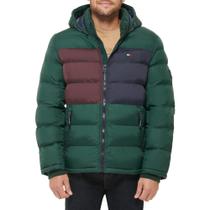 Blusão Tommy Hilfiger Masculina com Capuz Puffer Pine Colorblock