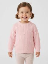 Blusão Tricot Bordado Flores Infantil Para Menina- ROSA - Flik