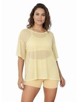 Blusao Tule Feminina Fitness Academia Manga Curta Amarelo Cor:AmareloTamanho:Único