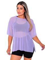 Blusao Tule Feminina Fitness Academia Manga Curta Cor Lilás
