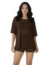 Blusao Tule Feminina Manga Curta Fitness Academia Marrom Cor:MarromTamanho:Único Blusao Tule Feminina Manga Curta Fitness Academia Marrom Cor:MarromTamanho:Único