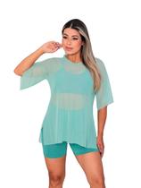 Blusao Tule Feminina Manga Curta Fitness Academia Verde