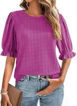 Blusas BLENCOT, casual de verão, manga balão, texturizada, roxa, S