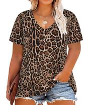 Blusas CARCOS Plus Size Leopard para mulheres 3X de manga curta Blusas CARCOS Plus Size Leopard para mulheres 3X de manga curta