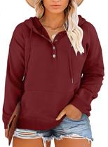 Blusas com capuz Eytino, gola de botão feminina, manga comprida, 2x vermelha Blusas com capuz Eytino, gola de botão feminina, manga comprida, 2x vermelha