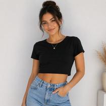 Blusas Cropped Feminina Preta Algodão Premium Manga Curta Marca Feth Blusas Cropped Feminina Preta Algodão Premium Manga Curta Marca Feth