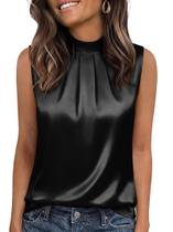 Blusas de camisola para mulheres Funlingo Silk Satin, sem mangas, pretas Blusas de camisola para mulheres Funlingo Silk Satin, sem mangas, pretas