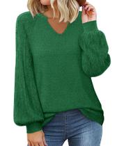 Blusas de crochê Sweater Messic com decote em V e manga fofa para mulheres