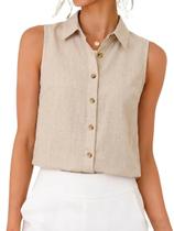 Blusas de linho IDEALSANXUN para mulheres 2026 Business Casual Bege GG