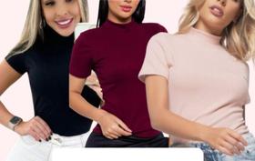 Blusas de manga gola alta canelada premium