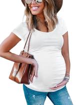 Blusas de maternidade Peauty Plus Size clássicas com gola redonda branca XL