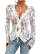 Blusas de renda KWSTAIN Y2k Sexy Mesh Transparente Blusas Femininas