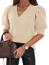 Blusas de suéter femininas Goranbon, manga curta, cáqui claro