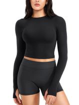 Blusas de treino de manga comprida YEOREO para mulheres pretas tamanho S