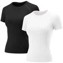 Blusas de treino femininas LOMON Quick Dry, gola redonda, pacote com 2 unidades, pretas e brancas