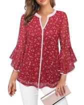 Blusas de túnica VALOLIA, manga 3/4, decote em V, vermelho escuro, GG Blusas de túnica VALOLIA, manga 3/4, decote em V, vermelho escuro, GG