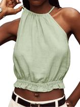Blusas de verão IDEALSANXUN, verde para mulheres, linho e algodão