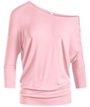 Blusas Dolman para mulheres sem ombros, camisas com faixas na cintura, mangas 3/4, blusas normais e plus size (tamanho GG, rosa bebê)