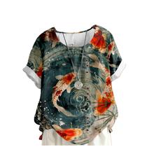 Blusas domirica, pulôver japonês com estampa de peixe, gola redonda, 3XL