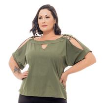Blusas Elegantes Plus Size Feminina Social Com Argolas e Ombros Abertos