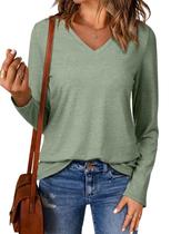 Blusas EVALESS Fall para mulheres com decote em V, manga comprida, verde, pequena Blusas EVALESS Fall para mulheres com decote em V, manga comprida, verde, pequena