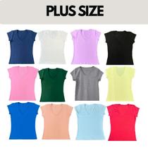 Blusas feminina plus size decote v camiseta algodão básica kit 12 peças