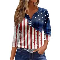 Blusas femininas COTECRAM, verão, 4 de julho, com decote em V, tamanho grande